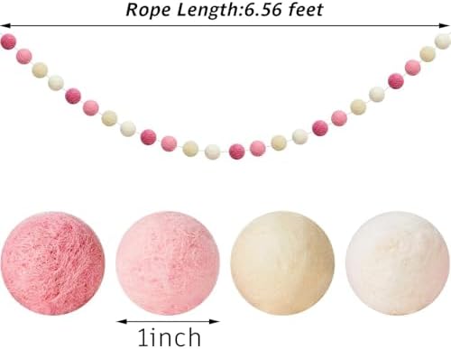 WILLBOND 3 Pc 6.5 ft Wool Felt Pom Ball Garland,Pink Light Pink Beige White