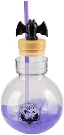 COOL GEAR 30 oz Potion Bottle with Removable Lid and Straw | Durable, BPA-Free Plastic Halloween Water Bottle with Spooky Design for Trick-or-Treating, Parties or Everyday Use (Purple/Bat)