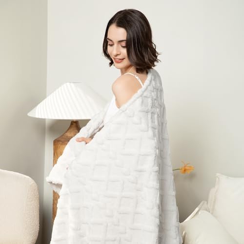 Aganear Fleece Throw Blanket for Bed Couch 90"x108" White