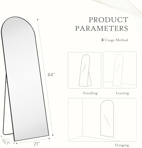 Arched Full Length Floor Mirror, 21"x64" Body Wall Mirror with Stand