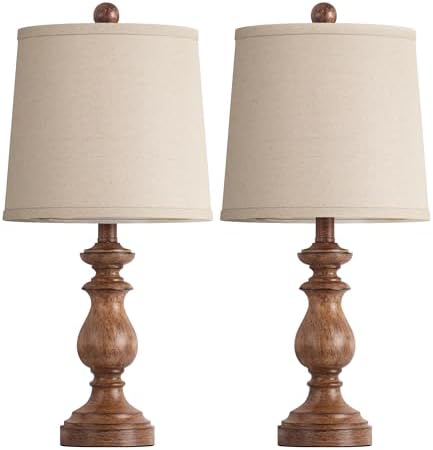 PARTPHONER Traditional Table Lamp Set of 2, Rustic Farmhouse Table Lamps for Living Room Bedroom, 22" Bedside Desk