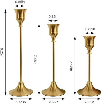 NLBTW Brass Gold Candlestick Holders, Metal Taper Candle Holder, Set of 3
