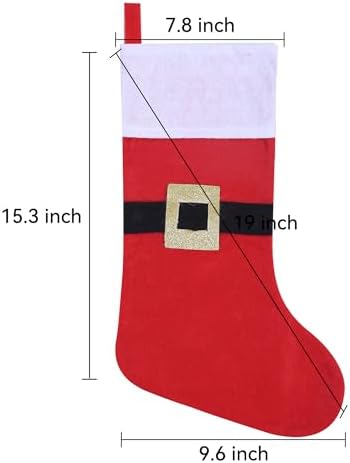 12 Pack Felt Christmas Stockings with Buckle, 19 Inches Red and White Christmas Stockings Hanging Ornaments, White Cuff with Buckle Christmas Stocking for Family Christmas Holiday Decorations