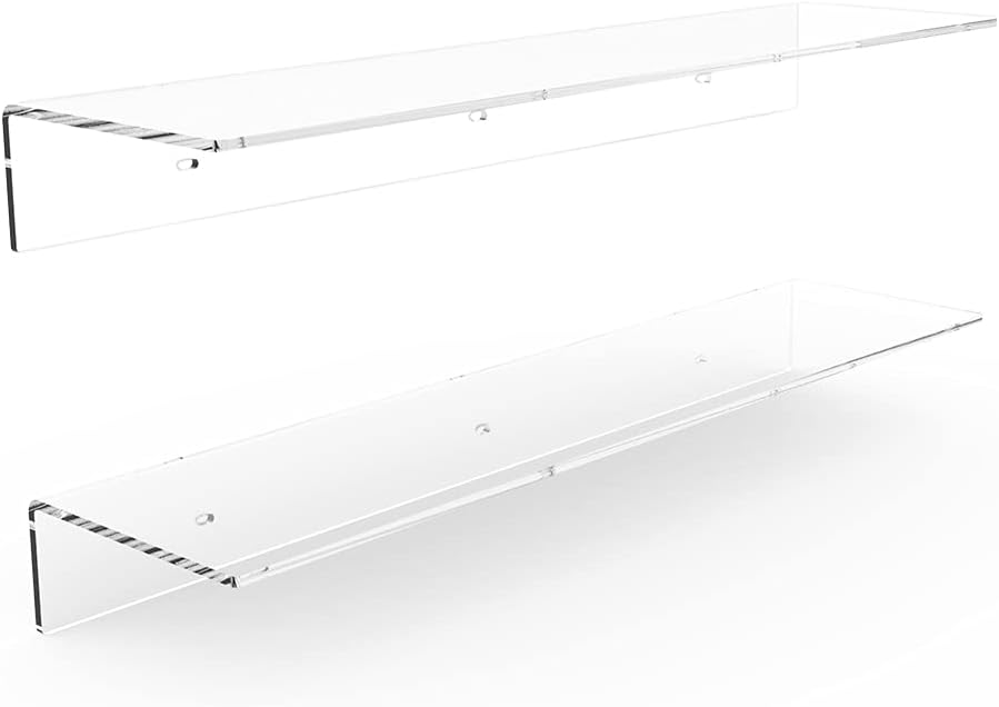 Sezanrpt 24 Inches Clear Floating Shelves for Wall, Acrylic Long Wall Shelf, Wall Mounted Shelves for Plants, Speaker