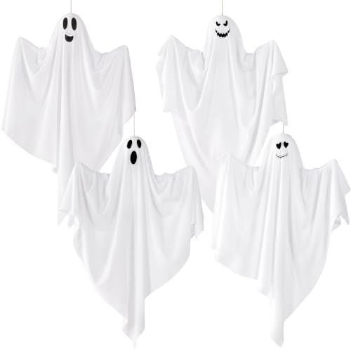 JOYIN 4 Pcs Halloween Party Decoration 27.5" Hanging Ghosts, Cute Flying Ghost for Front Yard Halloween Decorations Outdoor Party Décor and Holiday Decoration