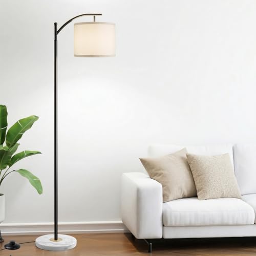 Floor Lamp for Living Room with Marble Base, Modern Standing Lamp with 3 Color Temperatures Bulb & Adjustable Linen