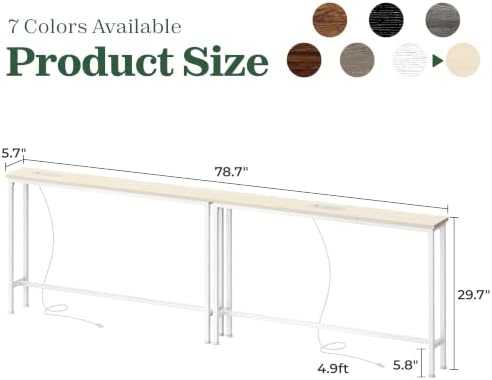 SUPERJARE 78.8 inch Narrow Behind Couch Table with Charging Stations