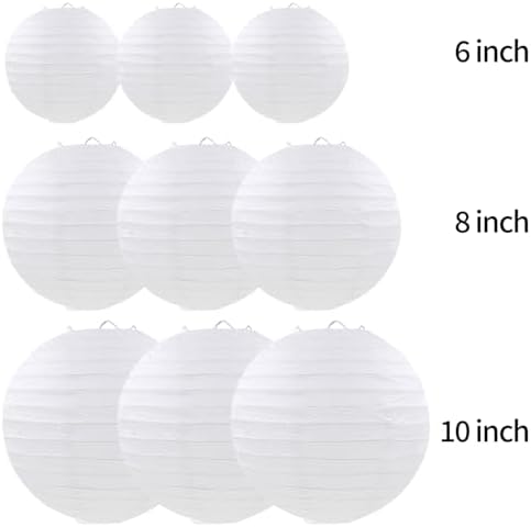 White Paper Lanterns Round Hanging Lanterns for Birthday Wedding Baby Bridal Shower Christmas New Year Party Decoration (9 PCS)