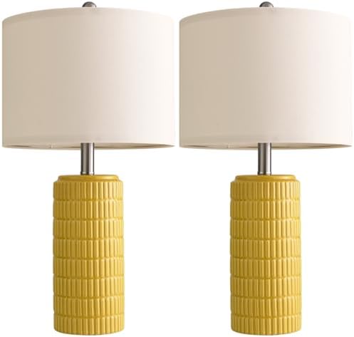 PoKat 23" Yellow Table Lamps Set of 2, Modern Living Room End Table Lamps Decor, Ceramic Lamps for Living Room