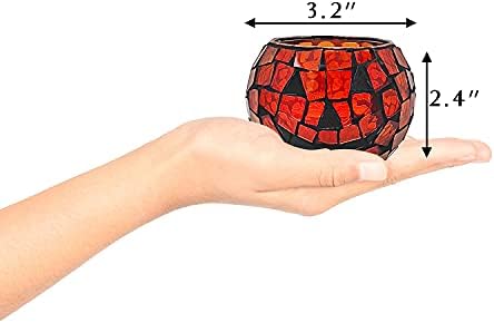 SHMILMH Halloween Candles Holder Set of 4, Grimace Tealight Holders, Handmade Mosaic Pumpkin Glass Votive Candle Holders for Halloween Table Centerpiece Home Decor