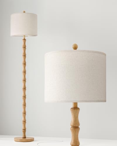 BOBOMOMO 62" Rustic Farmhouse Floor Lamp with Remote & Dimmable 9W Bulb, 3 Color Temperatures Resin Standing Lamp