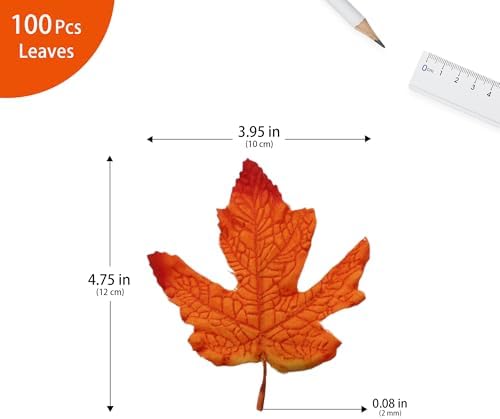 100 Pcs Artificial Maple Leaves Bulk (Small-Leaf Orange Yellow)