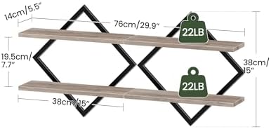 CHOEZON Floating Shelves for Wall, Set of 2 Wall Mounted Shelves, 2-Tier Hanging Shelves, for Living Room, Bedroom