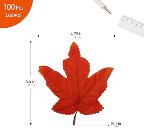 100 Pcs Artificial Maple Leaves Bulk (Medium-Leaf Orange Red‌)