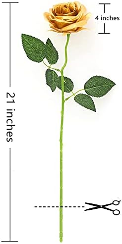 12 PCS Artificial Flowers Gold Roses Fake Silk Flower Long Stem Artificial Roses for Home Wendding Bathroom Party Decorations (Gold)