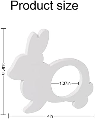 Easter Bunny Ear Napkin Rings Set of 12, White Wooden Bunny Rabbit Napkin Ring Holders Cute Bunny Buckles for Easter Dining Table Decoration Sand Spring Parties (12 Pieces Bunny)