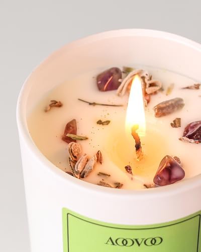 AOOVOO Sage Scented Candles for Women - Aromatherapy Candle with Crystals Inside, 7oz Soy Candles for Home Scented