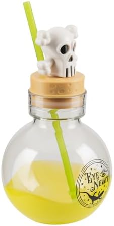 COOL GEAR 30 oz Potion Bottle with Removable Lid and Straw | Durable, BPA-Free Plastic Halloween Water Bottle with Spooky Design for Trick-or-Treating, Parties or Everyday Use (Green/Skull)