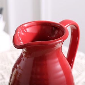 Farmhouse Pitcher Vase for Flowers- Ceramic Pitcher Vase Red Decorative Pitcher / Red - Pitcher Vase