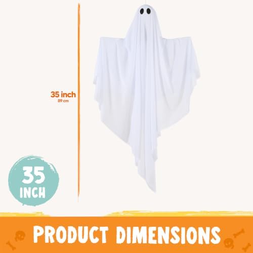 JOYIN 3Pcs 35” Light Up Halloween Decorations Outdoor, Tree Hanging Ghosts with Warm White LED Lights and Timer for Tree Front Yard Patio Lawn Garden Party Décor and Holiday Indoor Outside Decorations