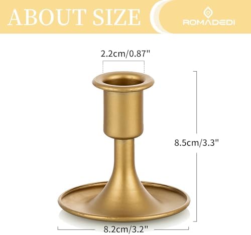 Candlestick Holders Taper Candle Holders, Romadedi Gold Candle Stick Candle Holder for Table Centerpiece, Wedding Reception, Festive Christmas Mantel Decoration or Home Decor, Set of 12