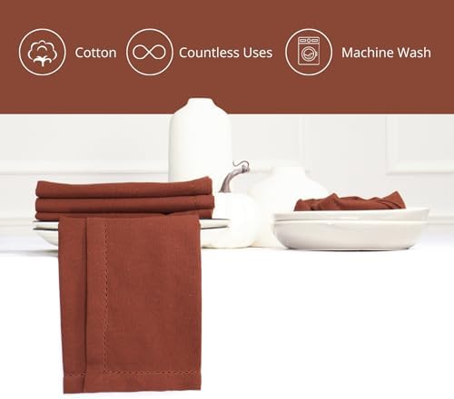 PurpleEssences Hemstitch Cloth Napkins 18x18 in Set of 6 - Rust