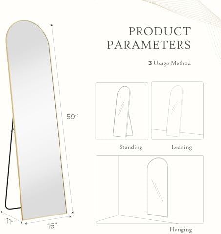DUMOS Arched Mirror Full Length Floor, 59x16 Inch Full Body Standing Mirror