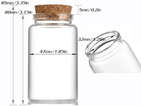 4 pcs 105ml Small Glass Bottles with Cork Stopper,Decorative Bottle,Vials Jars,Cute Storage Jar,Wishing Bottle 47x80mm(1.85x3.15nch)