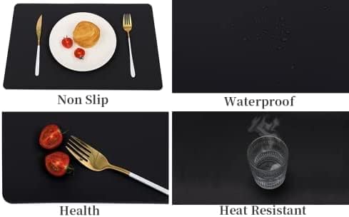 Vinjiasin Placemats Set of 8 Black Leather Place Mats for Indoor Outdoor Kitchen Dining Table Mats Waterproof Wipeable