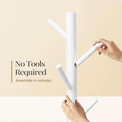 Pipishell Solid Wooden Coat Rack Freestanding with 8 Hooks, White