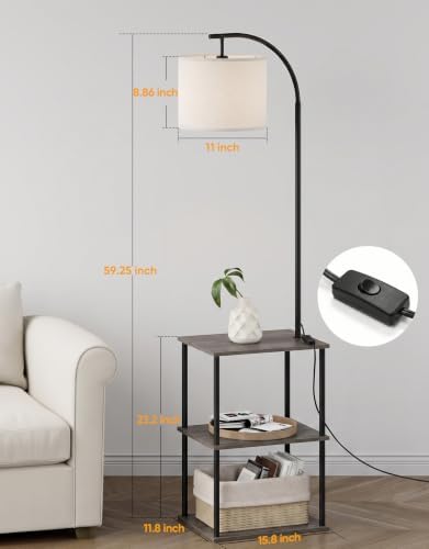 PARTPHONER Floor Lamp with Table, Night Stand with Lamp, Narrow Side Table with 3CCT LED Bulb, Small Coffee Table