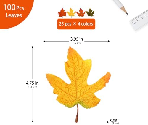 100 Pcs Artificial Maple Leaves Bulk (Small-Leaf 4-Color Assorted)