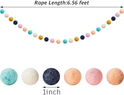 WILLBOND 2 Pieces Felt Pom Ball Garland,Classic Colors
