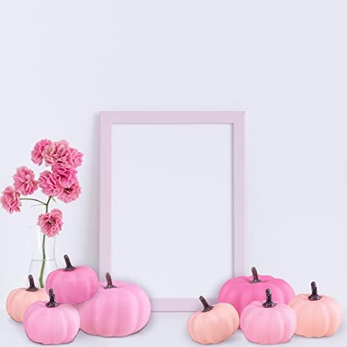 12 Pcs Assorted Small Fall Artificial Pumpkins Faux Pink Pumpkins Decorative Pumpkins Foam Pumpkins for Gifts Fall Wedding Baby Shower Halloween Thanksgiving Table Centerpiece Farmhouse Decor