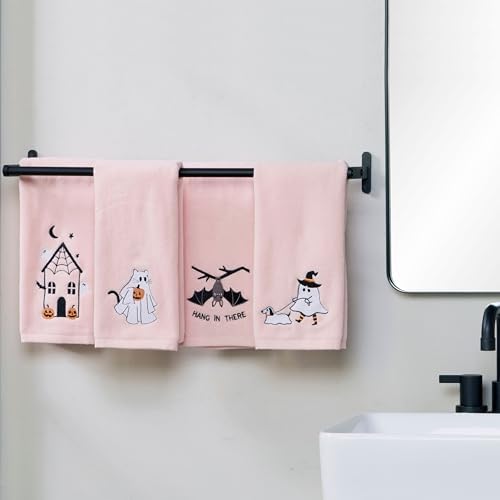 SKL Home Halloween Ghost Cat Hand Towel Set-2pc, 100% Cotton, Pink