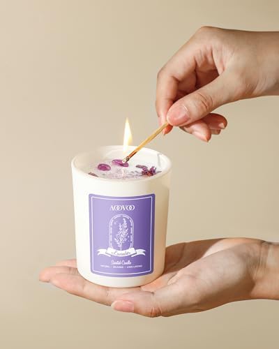 AOOVOO Lavender Candles Set for Women - 4 Pack Candles for Home Scented, Aromatherapy Candle with Crystals Inside, 20