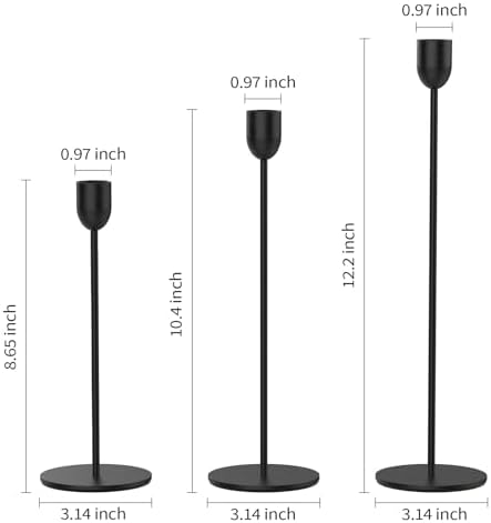 ChefBee 3PCS Black Tall Taper & Pillar Candle Candlestick Holder