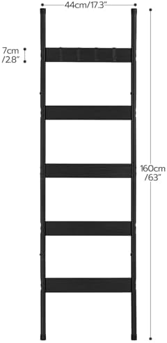 HOOBRO Blanket Ladder, 5-Tier Towel Rack with Hooks, Wall-Leaning Blanket Rack, Decorative Display Ladder Shelf
