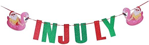 MAGQOO Christmas In July Banner Red Green Glitter Christmas in July Garland Photo Props Tropical christmas Party Decorations Pre-strung