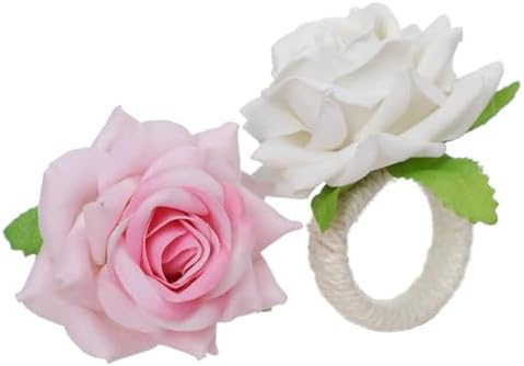 Flower Napkin Rings Set of 6 Floral Napkin Rings Rose Napkin Holder Handcraft Flower Napkin Ring Dinner Table Decoration for Wedding Banquet Birthday Party Christmas