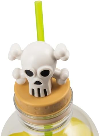 COOL GEAR 30 oz Potion Bottle with Removable Lid and Straw | Durable, BPA-Free Plastic Halloween Water Bottle with Spooky Design for Trick-or-Treating, Parties or Everyday Use (Green/Skull)