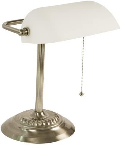 LIGHTACCENTS Bankers Desk Lamp with White Glass Shade, Nickel Finish - Traditional Desk Light for Home Office, Reading