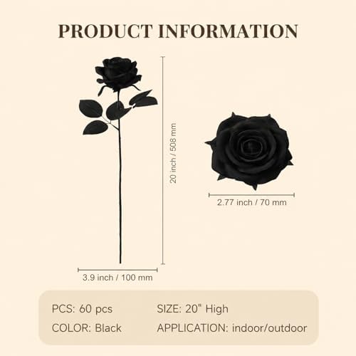 60 Pcs Black Velvet Artificial Roses Flowers with Black Leaves Real Looking Long Stems Bulk for Wedding Centerpieces,DIY Floral Arrangements,Home Decor,Anniversary,Valentine's Day