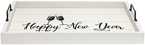 Elegant Designs HG2000-GNY Champagne Toast Decorative Wood Serving Tray w/Handles, 15.50" x 12", Light Gray Happy New Year