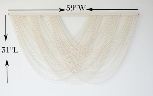 Macrame Wall Hanging Boho Wall Decor Ivory Fiber Handmade Large 57"W*31"L