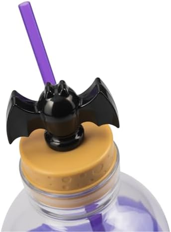 COOL GEAR 30 oz Potion Bottle with Removable Lid and Straw | Durable, BPA-Free Plastic Halloween Water Bottle with Spooky Design for Trick-or-Treating, Parties or Everyday Use (Purple/Bat)
