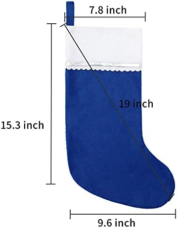 12 Pack Felt Christmas Stockings, 19 Inches Blue and White Christmas Stockings Hanging Ornaments, White Cuff with Silver Trim Christmas Stockings for Family Christmas Holiday Decorations