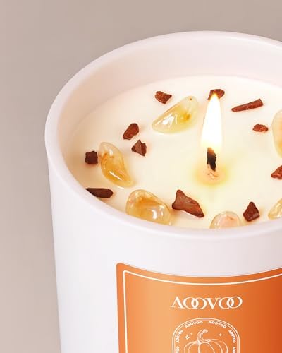 AOOVOO Pumpkin Scented Candles for Women - Aromatherapy Candle with Crystals Inside, 7oz Soy Candles for Home Scented
