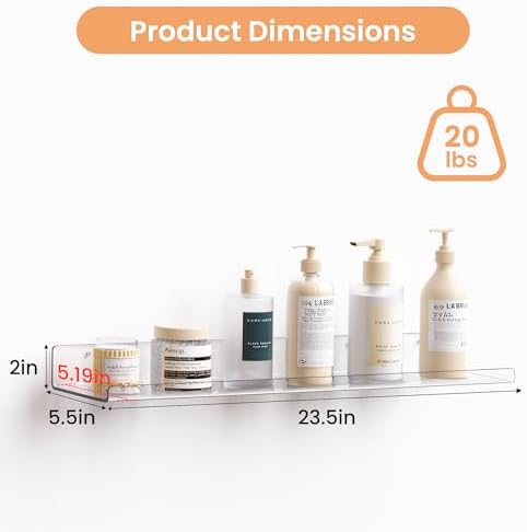 upsimples 23.6" Acrylic Shelves for Wall Storage and Organizer, 2 Pcs