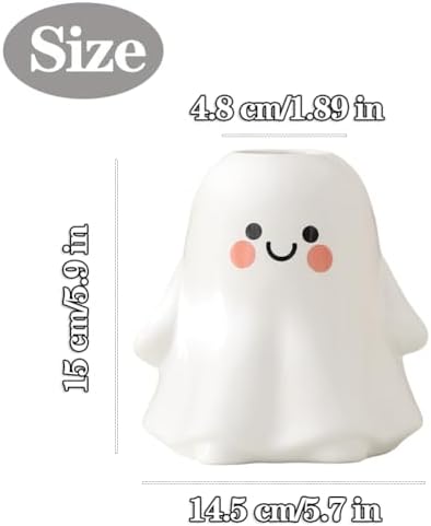 Cute Ghost Vase Ceramic Ghost Bucket Vase, H 5.9" Halloween Vases Ceramic Ghosts Decor for Home Table Desk Bedroom Halloween Decorations, Ceramic Vases for Flowers (A-Matte Finish)